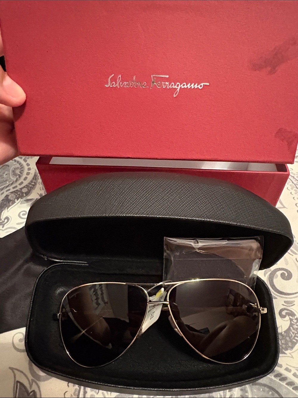 Salvatore Ferragamo Gold Metal Aviator Sunglasses with Brown Lenses